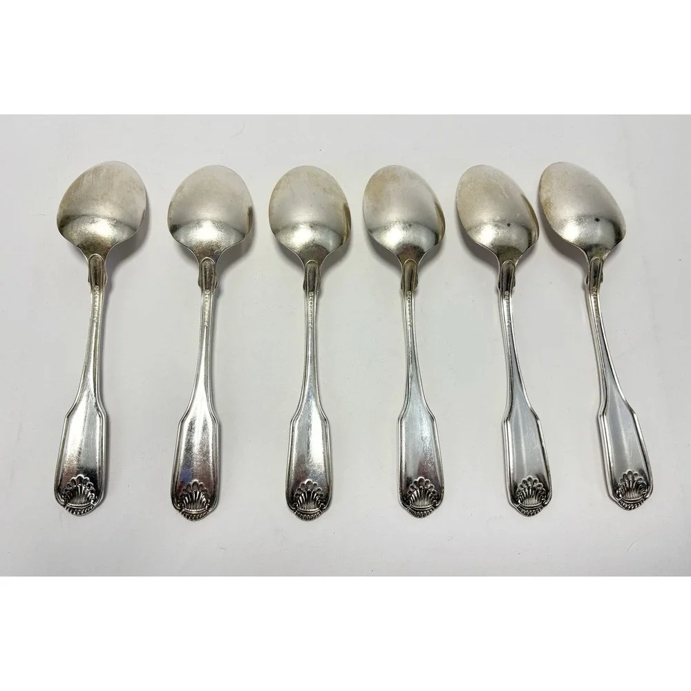Oneida Community Cube Silver Shell 1978 Silverplate Soup Spoons Set of 6 Good